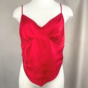 Y2K Womens (1XL) Red TALENT Tie‎ Back Satin Halter Top Festival Lace Vamp Plus
